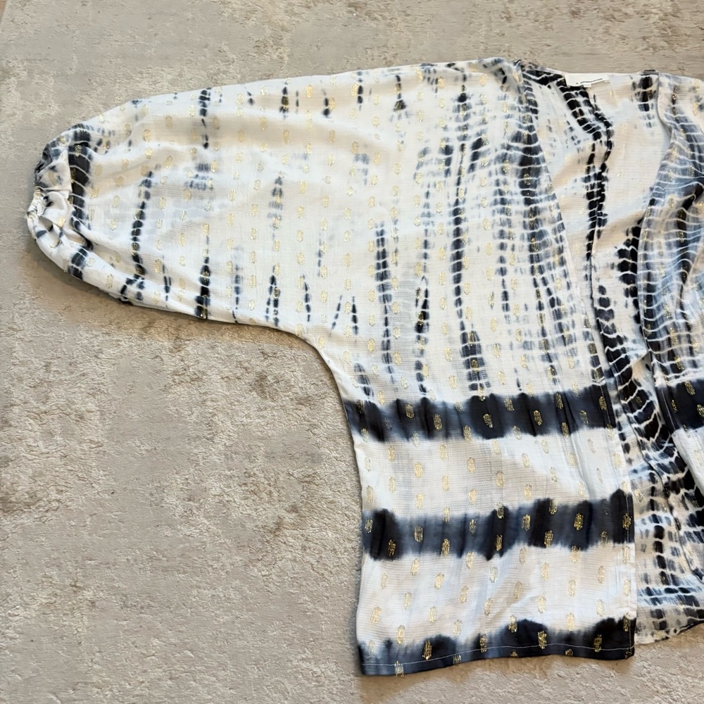 Anthropologie Vada Gold Shimmer Tie Dye Navy & White Cocoon Kimono One Size - Picture 8 of 10